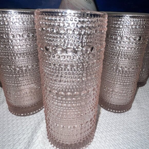 NWOT BKLYN Steel C Dotted Light Pink Tall Glass Cups Set of 5 - Picture 2 of 6
